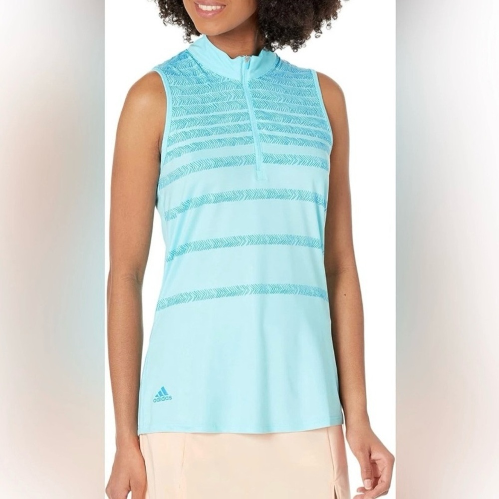 Adidas Women’s Sleeveless Golf Polo Shirt Size Small Blue Herringbone Stripe NWT